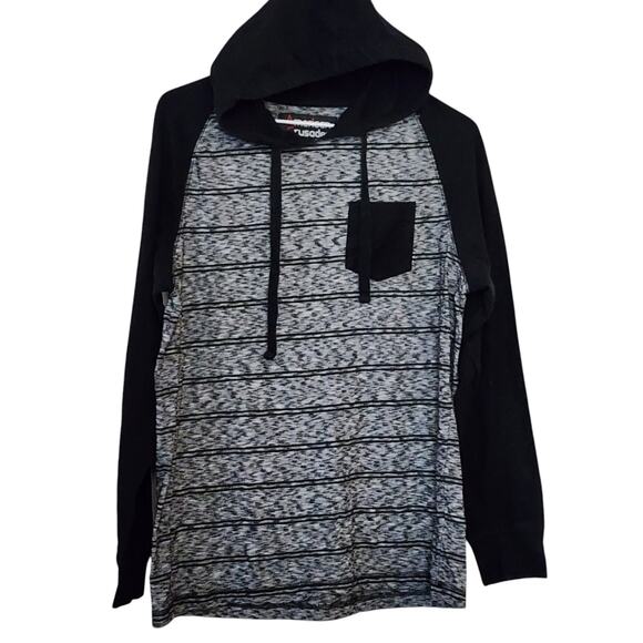 American Crusader Mens Hooded Shirt Size L Black Pocket Long Raglan Sleeve - Picture 1 of 9
